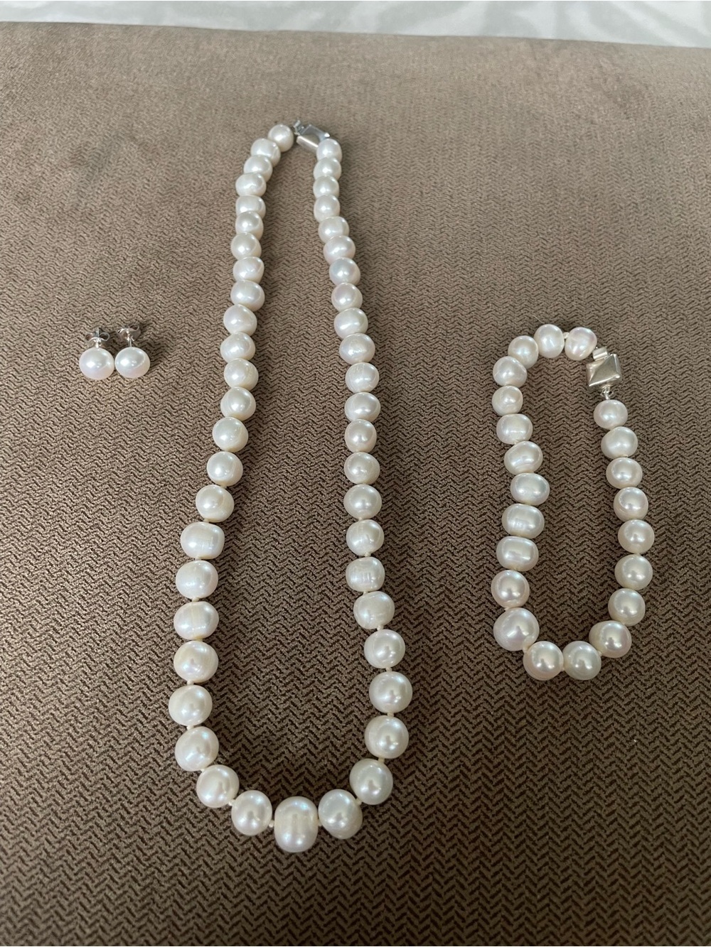 Genuine Pearl Necklace, Bracelet, and Earring Set
